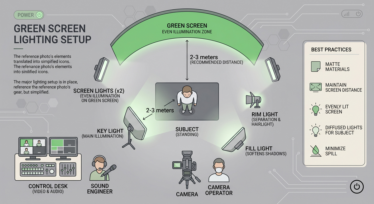 Green screen lighting diagram with correct distances
