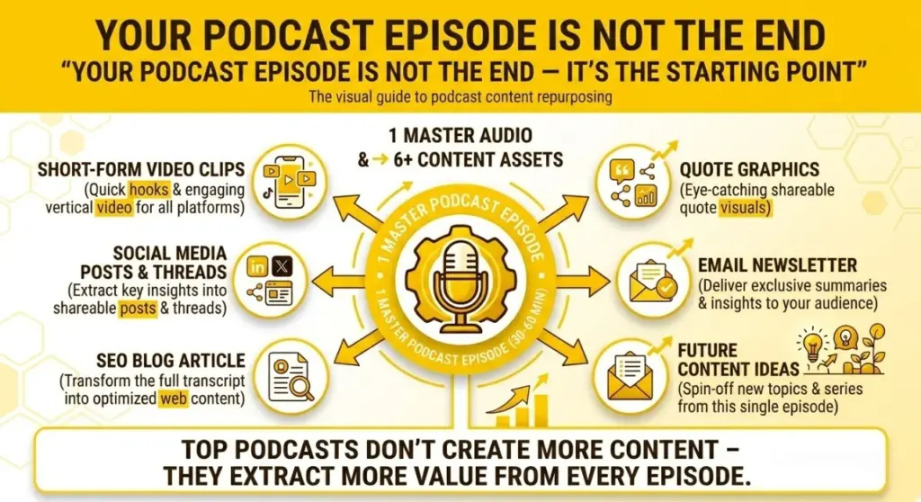 • Team discussing podcast content strategy and audience growth planning